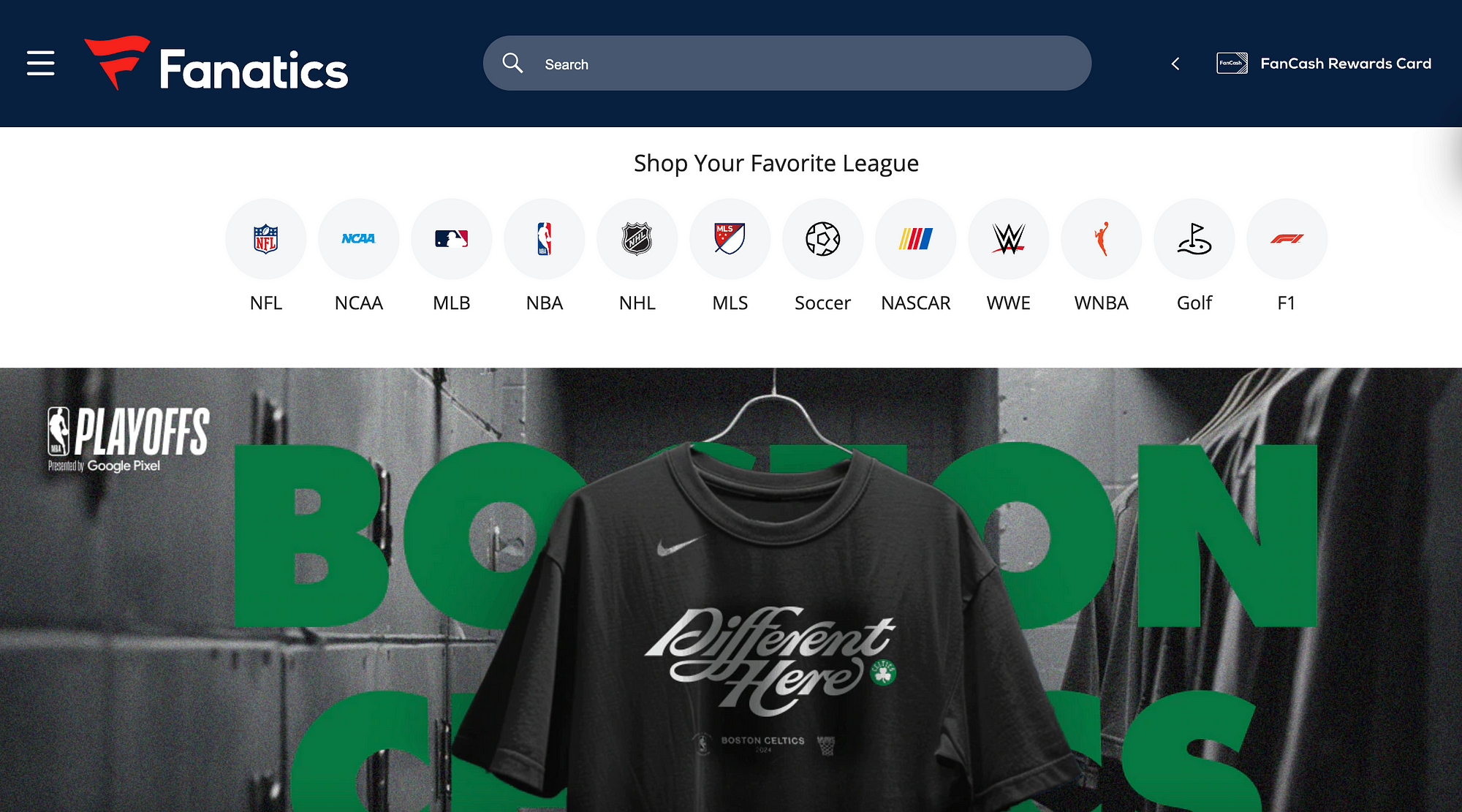 Fanatics homepage